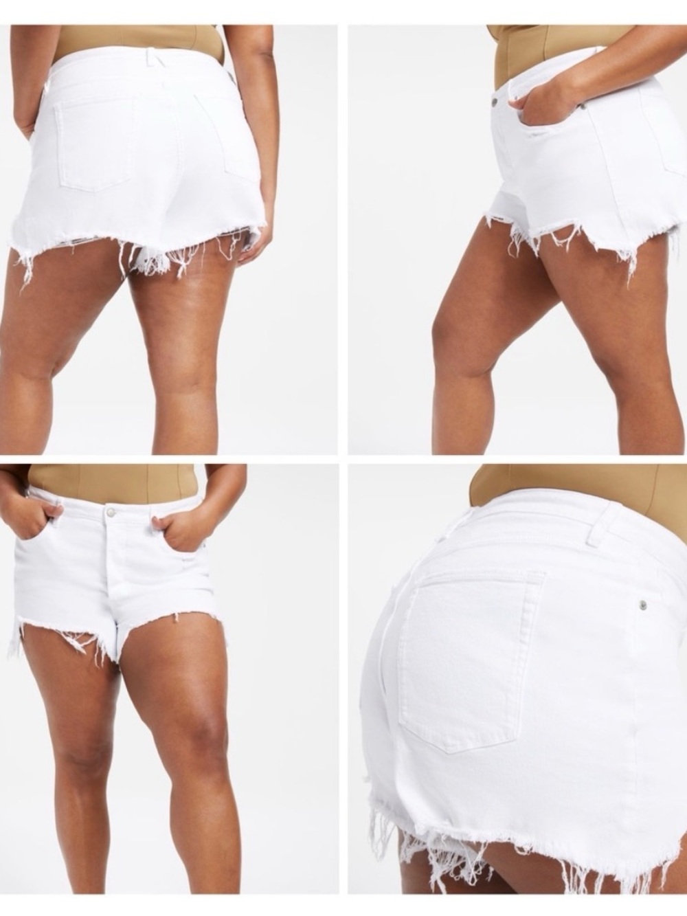 Good American White Distressed High-Rise Denim Shorts